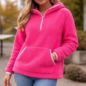 Lands End Cozy Pink Fleece Hoodie